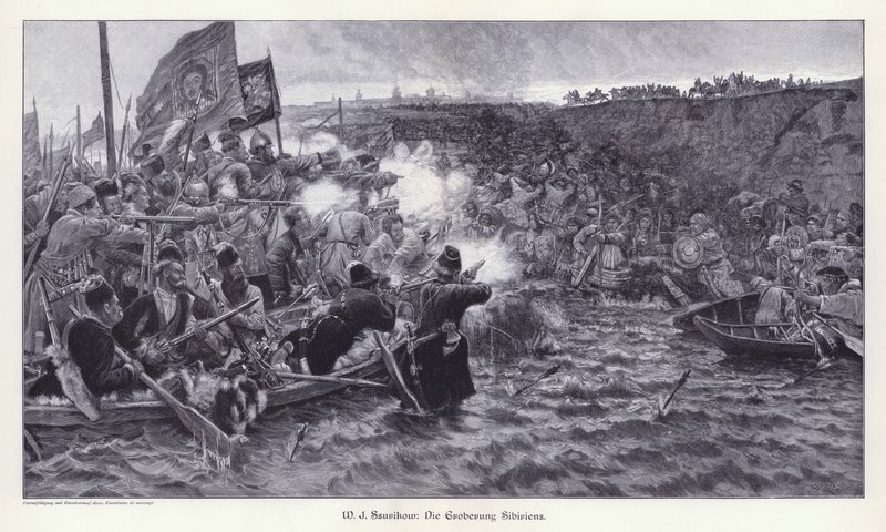 यरमक टिमोफ़ेयेविच द्वारा साइबेरिया की विजय (उत्कीर्णन) द्वारा वसीलीज इवानोविच सूरीकोव