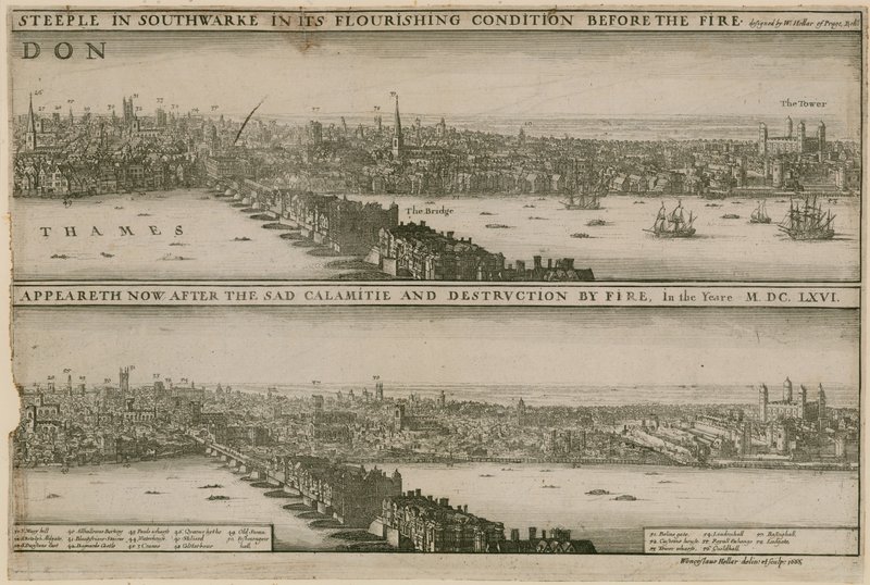 ग्रेट फायर से पहले और बाद में लंदन द्वारा Wenceslaus Hollar