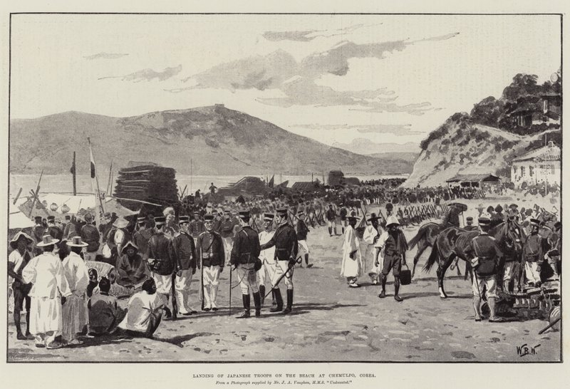 केमुलो, कोरिया में समुद्र तट पर जापानी सैनिकों की लैंडिंग द्वारा विलियम बार्न्स ऊन