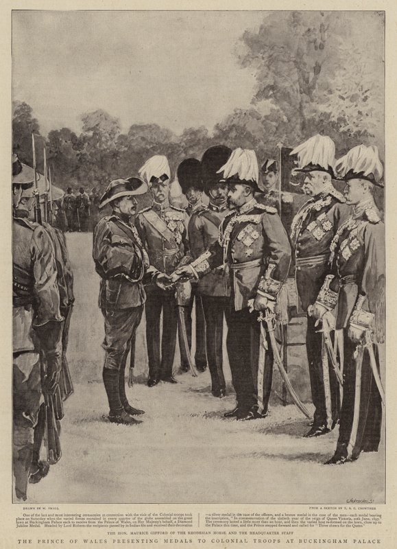 वेल्स के राजकुमार बकिंघम पैलेस में औपनिवेशिक सैनिकों को पदक प्रदान करते हैं द्वारा विलियम स्मॉल