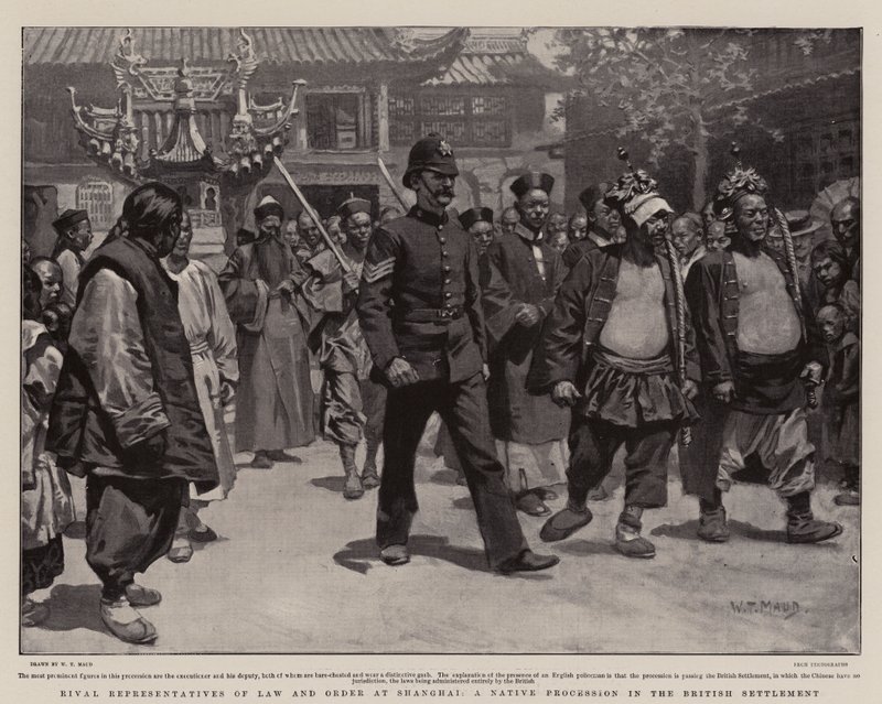 शंघाई में कानून और व्यवस्था के प्रतिद्वंद्वी प्रतिनिधि, ब्रिटिश निपटान में एक मूल निवासी जुलूस द्वारा विलियम टी। मौड