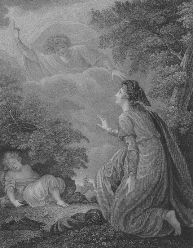 हाजिरा और इश्माएल, उत्पत्ति 21, पद 15-22 (उत्कीर्णन) द्वारा विलियम (बाद में) Artaud