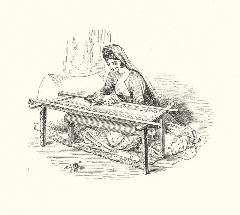 लेडी कशीदाकारी (उत्कीर्णन) द्वारा विलियम (बाद) हार्वे