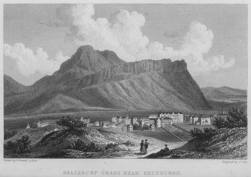 एडिनबर्ग के पास सैलिसबरी क्रैग्स (उत्कीर्णन) द्वारा विलियम (बाद में) वेस्टाल