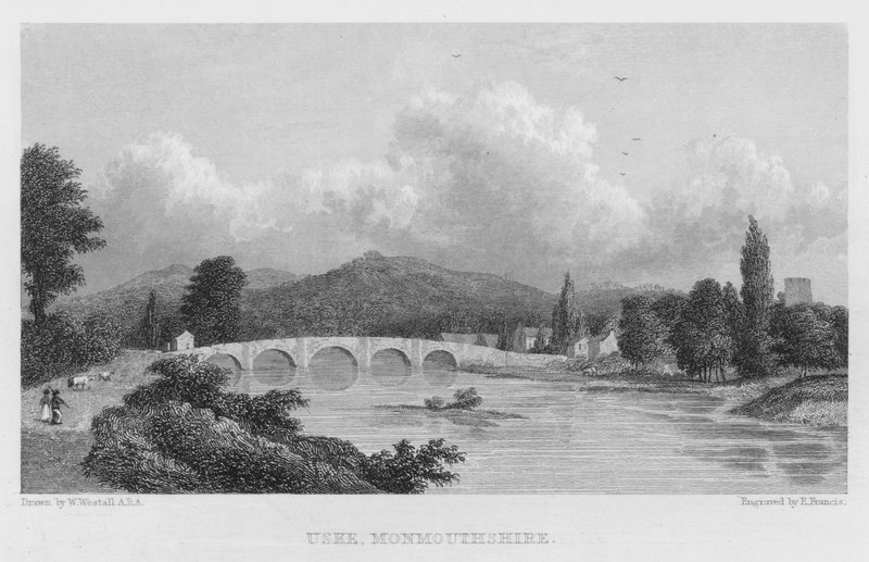 Uske, Monmouthshire (engraving) द्वारा विलियम (बाद में) वेस्टाल