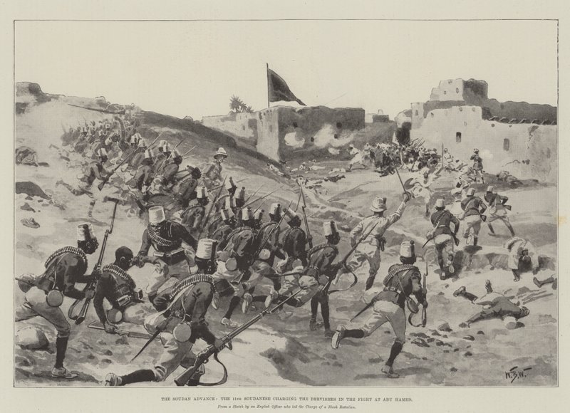 सौदान एडवांस, अबू हमीद की लड़ाई में दरवेशों पर आरोप लगाने वाले 11 वें सौदानी द्वारा विलियम बार्न्स ऊन