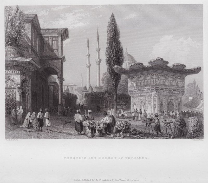 Tophanne में फव्वारा और बाजार (उत्कीर्णन) द्वारा विलियम एच। बार्टलेट