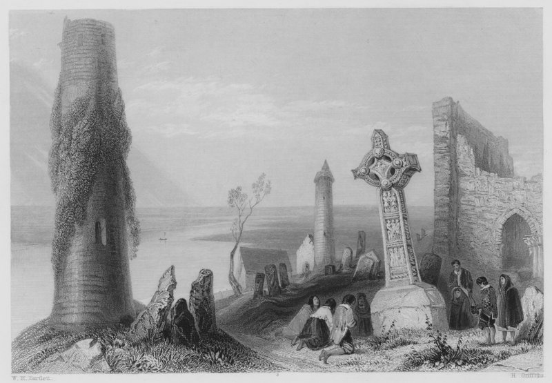प्राचीन क्रॉस, Clonmacnoise (उत्कीर्णन) द्वारा विलियम हेनरी (बाद) बार्टलेट