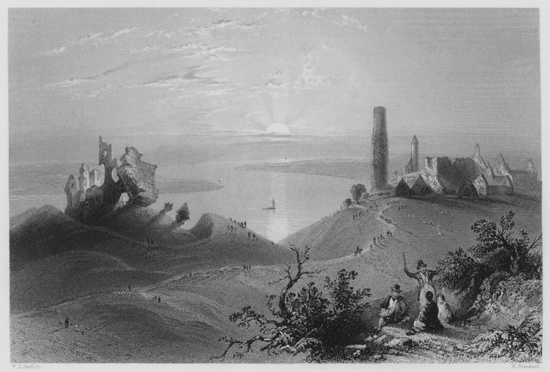 Clonmacnoise के सात चर्च, शैनन पर (उत्कीर्णन) द्वारा विलियम हेनरी (बाद) बार्टलेट