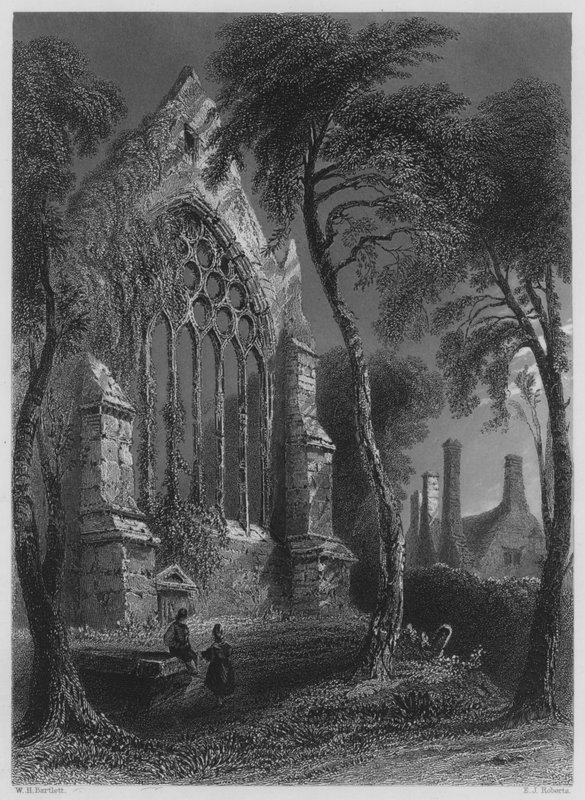 Youghall अभय, सर वाल्टर रैले का निवास (उत्कीर्णन) द्वारा विलियम हेनरी (बाद) बार्टलेट