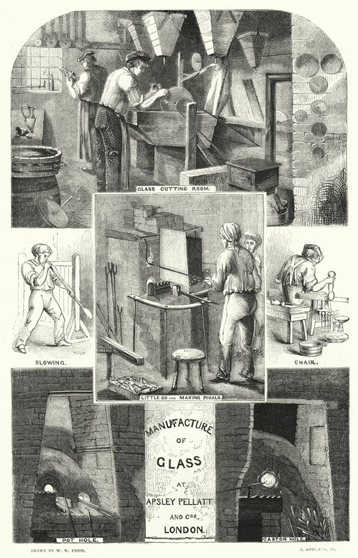 Apsley Pellatt and Cos, लंदन में कांच का निर्माण (उत्कीर्णन) द्वारा विलियम हेनरी पाइक
