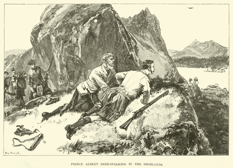 हाइलैंड्स में प्रिंस अल्बर्ट हिरण-पीछा करना (उत्कीर्णन) द्वारा विलियम हेशम (बाद) ओवरएंड
