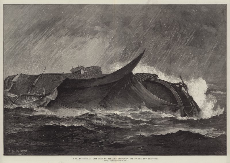 HMS Eurydice, आखिरी बार बेंजामिन कडिफर्ड, दो सर्वाइवर्स में से एक द्वारा देखा गया द्वारा विलियम हेशम ओवरेंड