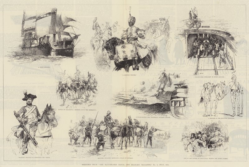 द इलस्ट्रेटेड नेवल एंड मिलिटरी मैगज़ीन, 1 जुलाई 1884 से रेखाचित्र द्वारा विलियम हेशम ओवरेंड