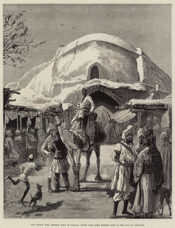 अफगान युद्ध, केंद्रीय गुंबद या चार-सु, जहां चार मुख्य सड़कें कंधार शहर में मिलती हैं द्वारा विलियम हेशम ओवरेंड