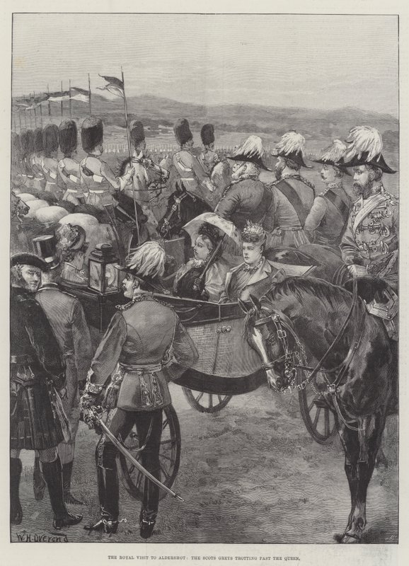 द रॉयल विजिट टू एल्डरशॉट, द स्कॉट्स ग्रेस द क्वीनिंग द क्वीन द्वारा विलियम हेशम ओवरेंड