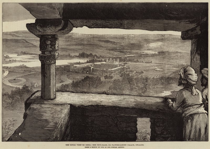 रॉयल विजिट टू इंडिया, फूल-बाग, या फ्लावर-गार्डन पैलेस, ग्वालियर द्वारा विलियम हेशम ओवरेंड