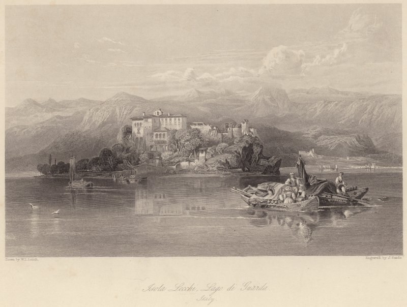 लेक्ची द्वीप, गार्डा झील, इटली (उत्कीर्णन) द्वारा विलियम लीटन (बाद) लीच