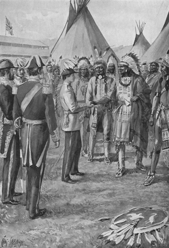 द रेड मैंन्स वेलकम, द प्रिंस ऑफ़ वेल्स कनाडा, 1860 द्वारा चार्ल्स मिल्स शेल्डन के बाद