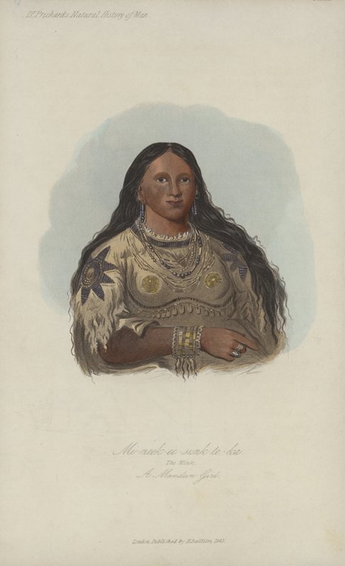 Mi-neek-ee-sunk-te-ka, The Mink, A Mandan Girl (एक्वाटिंट) द्वारा जॉर्ज कैटलिन के बाद