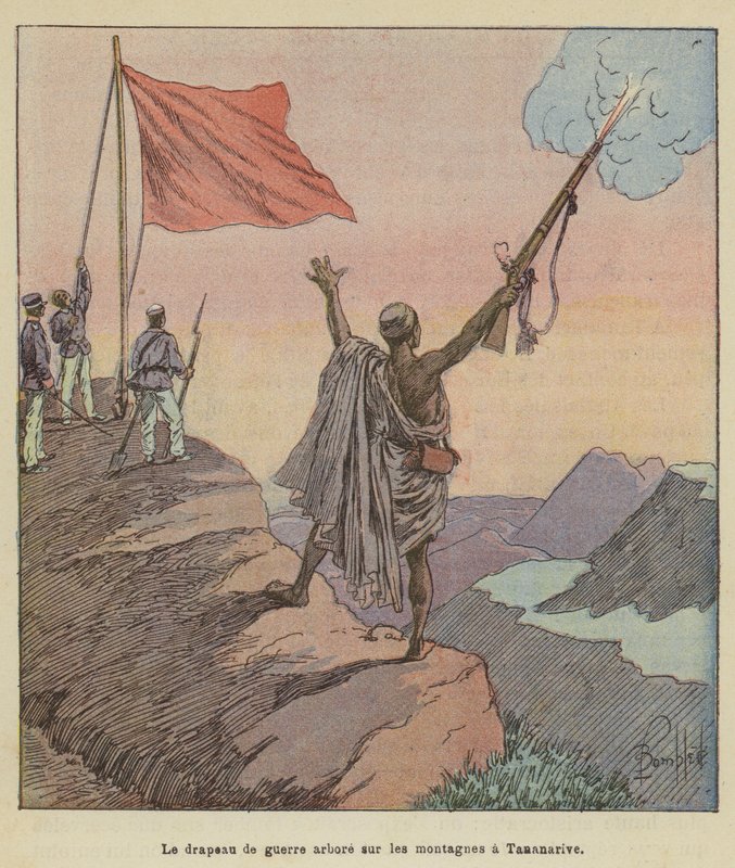 एंटानानारिवो में युद्ध का झंडा पहाड़ों पर उड़ता है द्वारा लुई चार्ल्स बम के बाद